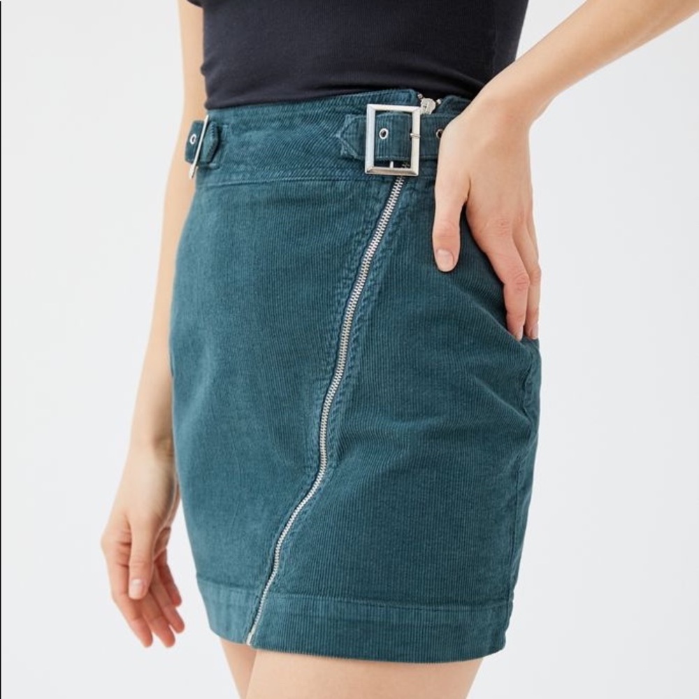 Urban Outfitters Teal Corduroy Mini Skirt with Asymmetrical Zip